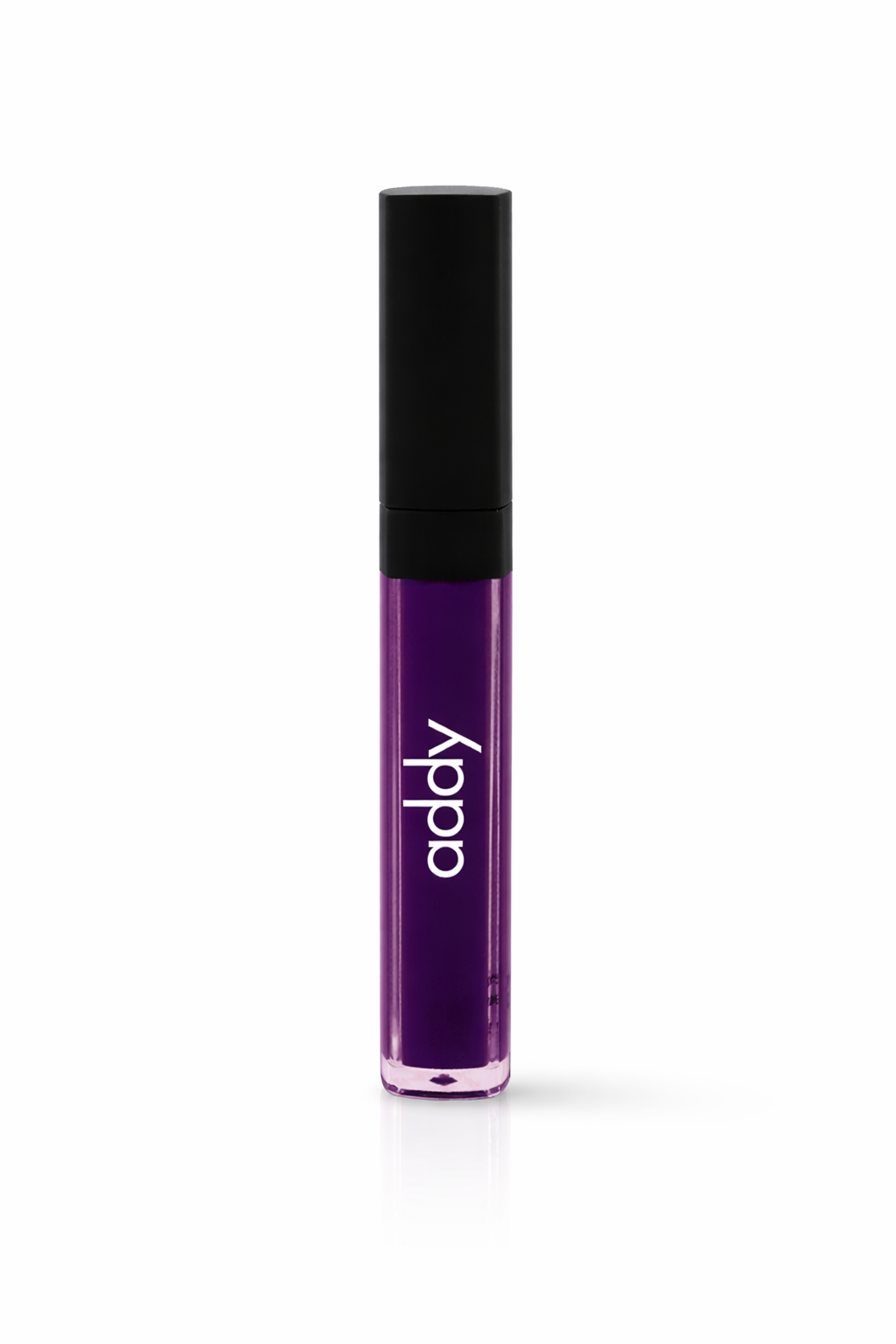 Purple lip gloss with black cap on a white background